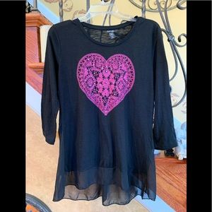 Style & Co. Petite Ling Sleeve Lace Heart W/Stones